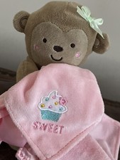 Carters Child Of Mine Sweet Cupcake Monkey Pink Lovey Rattle Security Blanket