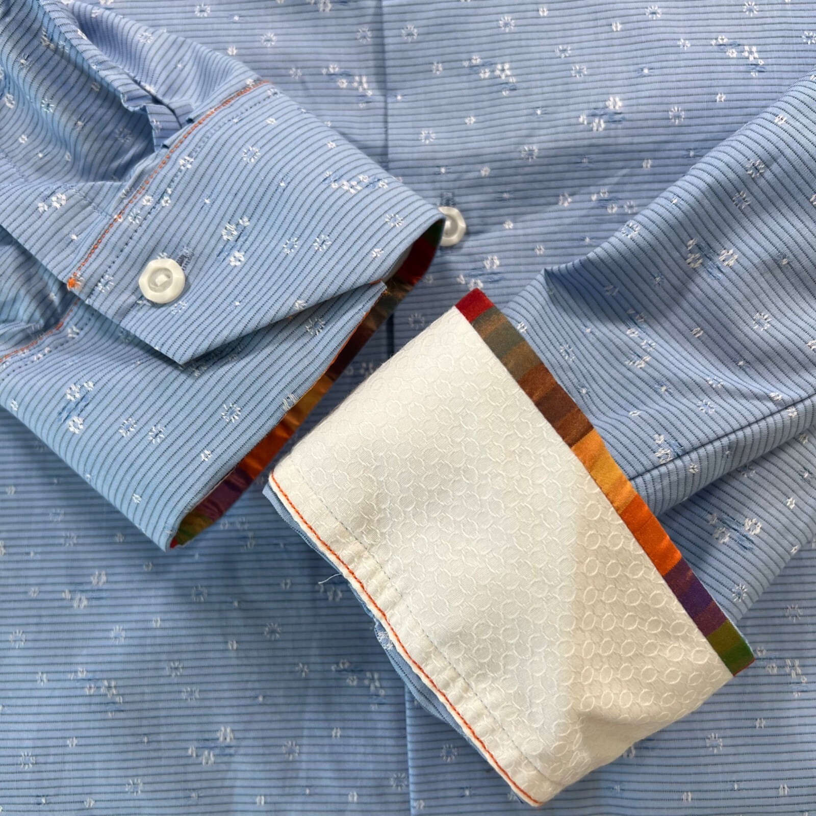 Robert Graham De Noyer Flip Cuff Button Front Shirt Floral & Striped Blue...