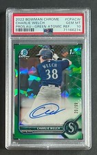 2022 Bowman Chrome Green Atomic Refractor Auto /99 Charlie Welch PSA 10