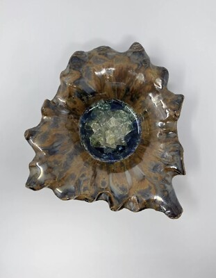 Pigeon River Pottery Pigeon Forge Blue Crackle Glass Freeform Abstract 10  Bowl