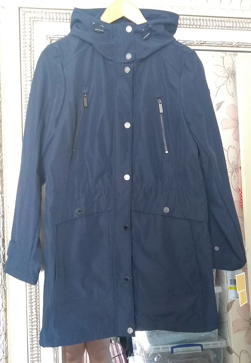 New MICHAEL KORS Designer Ladies Navy MK Logo Water Resistant Hooded Coat UK M