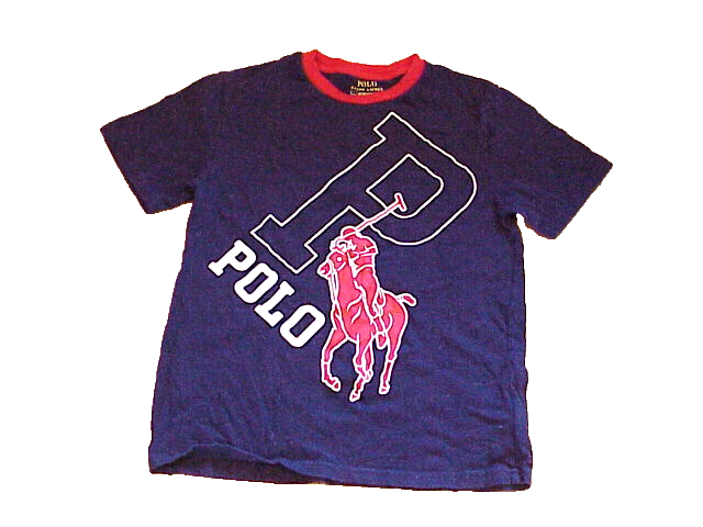 Polo Ralph Lauren T shirt Ragazzi Medium M Adulto XS Big Pony Logo Incantesimo Blu Rosso