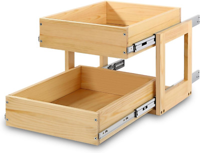 14'' Pull Out Cabinet Organizer - 2-Tier Soft Close Wood Drawer Storage