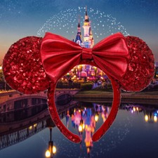 Disney-Parks Resort Redd Pirate Red Sequin Bow Minnie Ears Mickey Mouse Headband