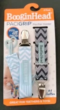 BooginHead Baby Newborn PaciGrip Pacifier Holder Clip Blue Black Chevron 2 pack