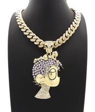 Hip Hop Uzi Vert LUV pendant  18" Full Iced Cuban Choker Chain Bling Necklace