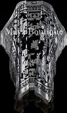 Silver Gray Caftan Duster Fringe Jacket Kimono Burnout Velvet Maya Matazaro