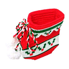 Vintage Completed Plastic Canvas Red Green White 3D Christmas Stocking Handmade