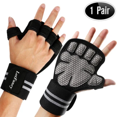 Men's Weight Lifting Gloves Gym Training Workout Grip Glove Long Wrist Strap New