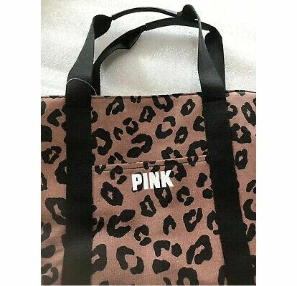 Bolso de Mano Victoria's Secret Rosa Leopardo Grande 23" x 14" Cremallera Superior Cacao en Polvo Nuevo en Paquete Foto 4 de 4