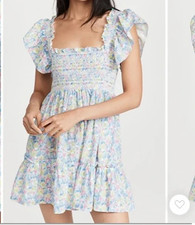 LoveShackFancy Women's Nadja Smocked Rainbow Blast Cotton Short Mini Dress S