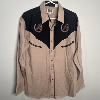 Ely Country Charmers Pearl Snap Long Sleeve Embroidered Horse Shirt Large