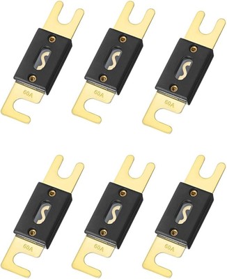 6PCS 60Amp/60A ANL Fuse, Blade Fuse for Marine Car Vehicle Audio Black+Gold 