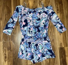Lilly Pulitzer Girls Romper Ruffle Off Shoulder Colorful Print XL 13-14