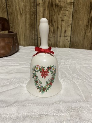 Vtg. 6'' Ceramic Christmas Bell Love Has A Sound That Hearts Always Hear Red Bow