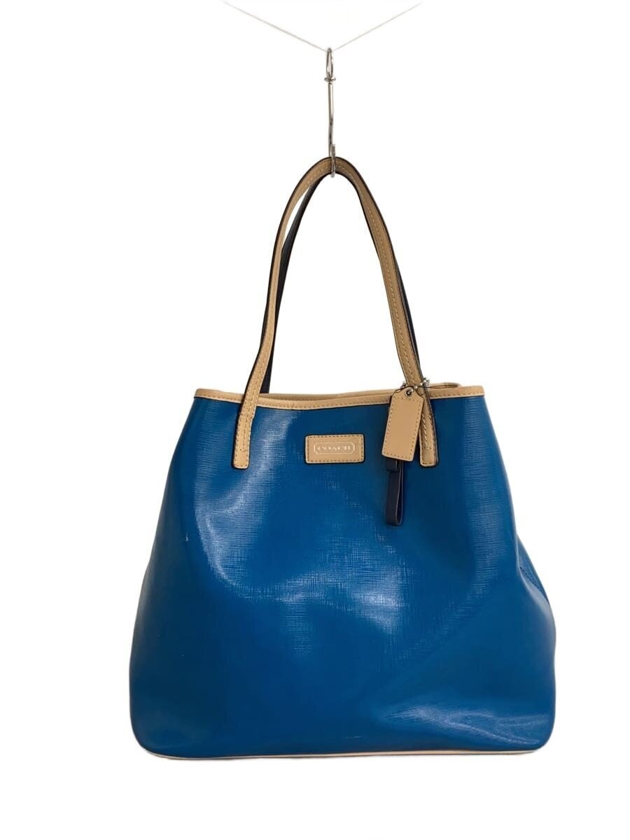 COACH Signature Blue Tote Bag F25028 with Leather Accents