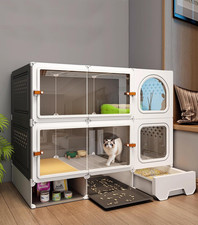 Cat Cage Cat Enclosure with Litter Box Clear Sliding Door, Expandable Cat Play
