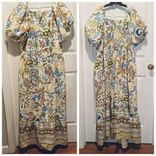 Cottagecore Boho Floral Maxi Dress Puff Sleeve Cotton Plus Size 3X LEA NWT