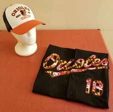 Baltimore Orioles MLB Classic Black Maryland Flag #18 Medium Jersey & Cap Set