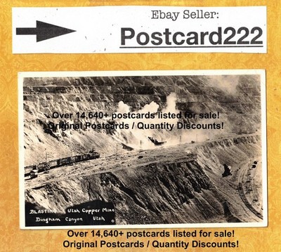 UT Utah Bingham Canyon 1940 vintage RPPC postcard BLASTING Copper Mine