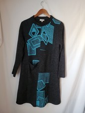 Wyatt Rose Women's M Charcoal Teal Geometric Knit Sweater Tunic Dress Pockets