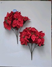 2 Poinsettia Floral Bright Red 7 Flowers Per Stem 20  Christmas Decor