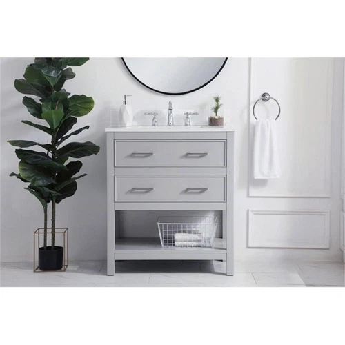 Elegant Decor Sinclaire 30" MDF Single Bathroom Vanity with Backsplash in Gray - Picture 7 of 8