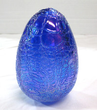 Vintage Blue Crackle Iridescent Glass Egg Sha...