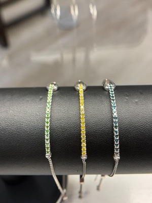 Rarities 925. Silver 1/2 cttw Natural Diamonds Green Yellow Blue Bolo Bracelet