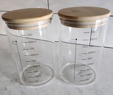 2 SOURDOUGH STARTER Glass JARS 1 Liter w/ Bamboo Lid Measurements Marked 1000 ML