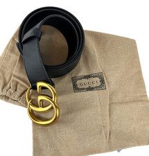 Gucci Black Leather Gold Tone GG Marmont Belt 90 cm 36 in Runway Auth Dust Bag