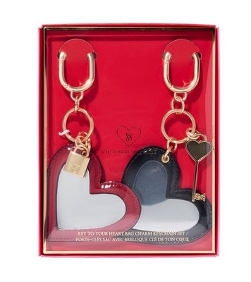 Victoria's Secret Key To Your Heart Bag Charm Gold Keychain 2 Pieces Set