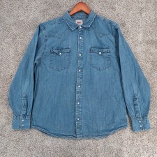 Levis Shirt Mens Large Blue Long Sleeve Pearl Snap Denim Western Cowboy
