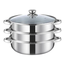 Steamer Pot for Cooking 11 inch, Steamer Pots 3-tier Multipurpose Stainless S...