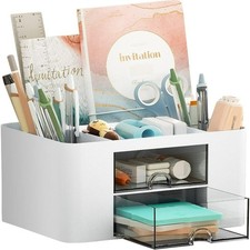 Pen Organizer with 2 Drawers Multi Functional Desk Pencil Holder Office Art