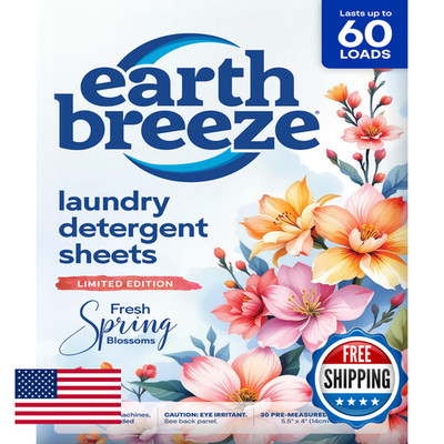 Earth Breeze Laundry Detergent Sheets Fresh Spring Blossoms - 60 Loads - Eco