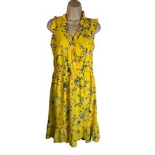 Ann Taylor LOFT Yellow Floral Casual Dress 2 Summer Sleeveless Knee Length