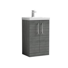 Image of Nuie Arno Anthracite Woodgrain 500mm 2 Door Vanity Unit and Thin Edge Ceramic Ba