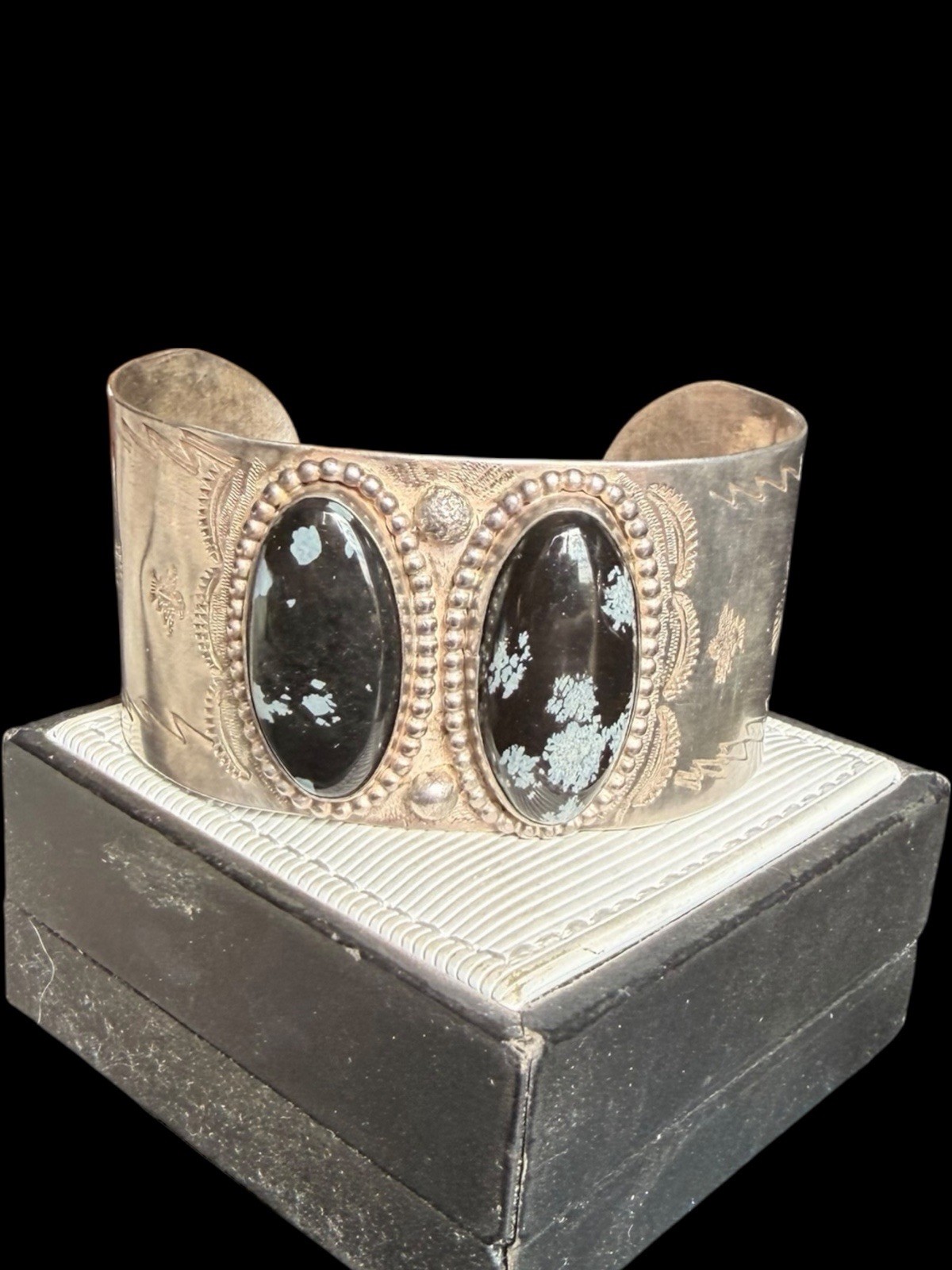 Signed Native American Double  Snowflake Obsidian… - image 2