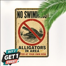 Alligator Warning Caution Metal Sign Dangerous Reptile Swamp Wall Plaque