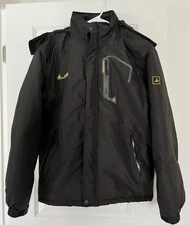 Mens Large Zip Soft Lined Removable Hood Jacket Coat Black Lots of Pockets GUC