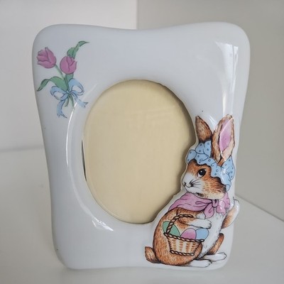 Osterhase Keramik Bilderrahmen Erhöhtes Design Oval Einsatz Eier & Korb Japan
