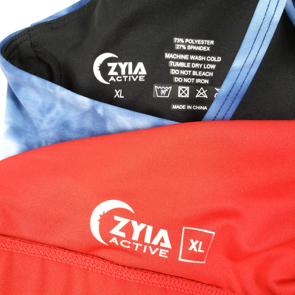 CONJUNTO de 2 ~ Sujetador deportivo ZYIA Active rojo sin forro + azul con almohadillas para mujer talla XL Foto 2 de 4