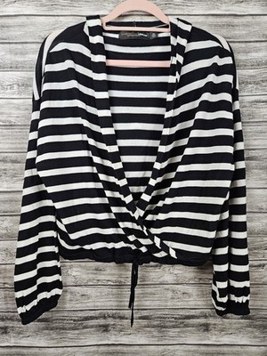 Gabrielle Union NY & Company Women's M Black/ White Stripe Longsleeve Hood Top