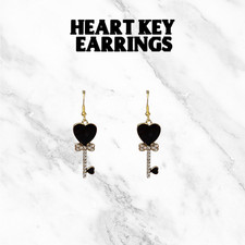 Heart Key Earrings, Valentine's Day Earrings, Cute Rhinestone Dangle Earrings