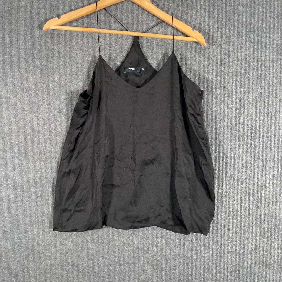 DOTH Top Womens Medium Black Singlet Tank Cami Camisole Satin Evening Formal O4