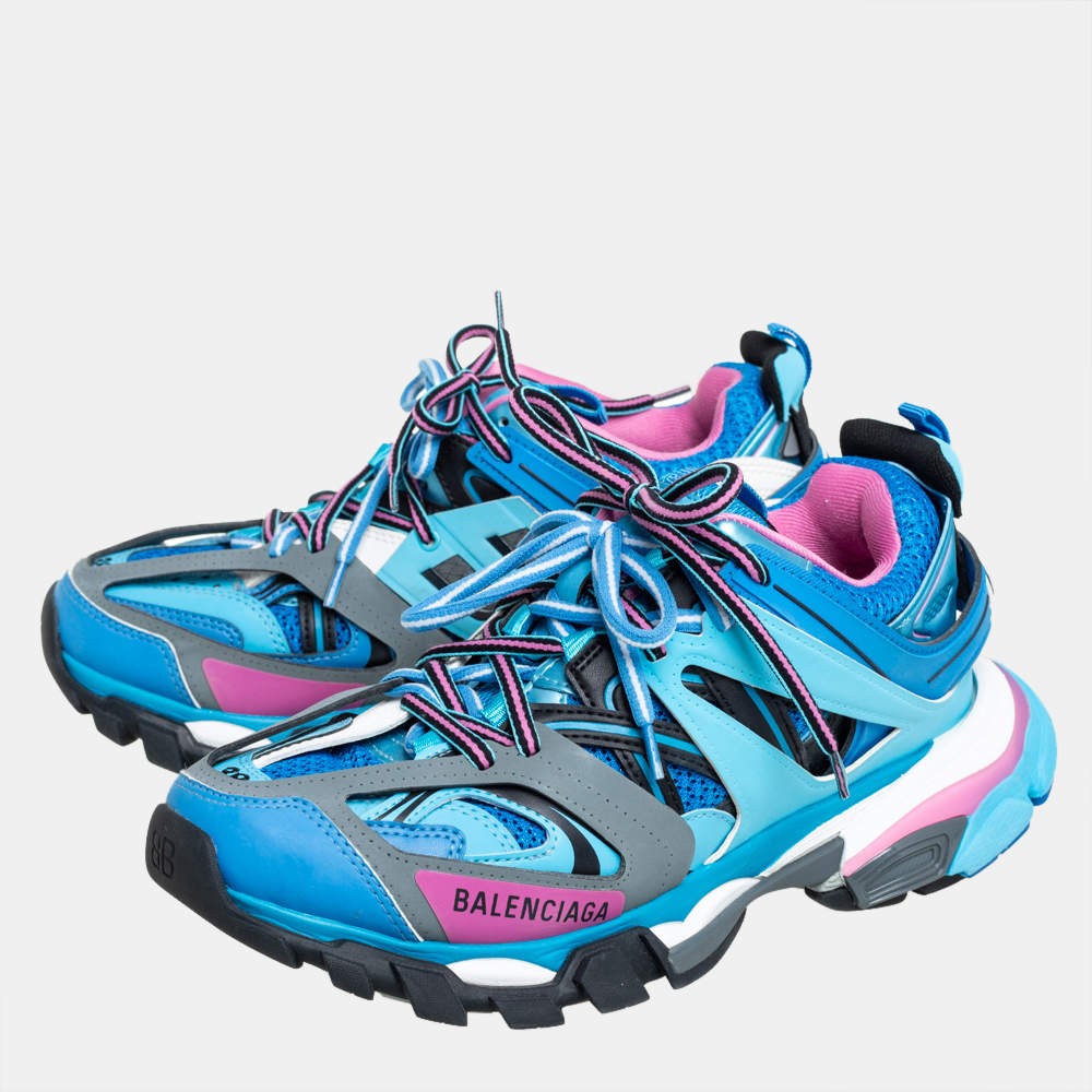 Balenciaga Blue Faux Leather And Mesh Track Sneakers Size 38 | eBay