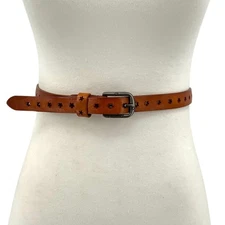 Narrow Adjustable Skinny Stars Full Grain Leather Hallow Out Boho Jean Belt