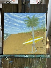 Pintura al óleo original pintada a mano Surf High lienzo de 12x12 pulgadas firmado