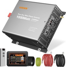 1500W Pure Sine Wave Power Inverter 12V DC to 120V AC Car RV Truck Home Solar